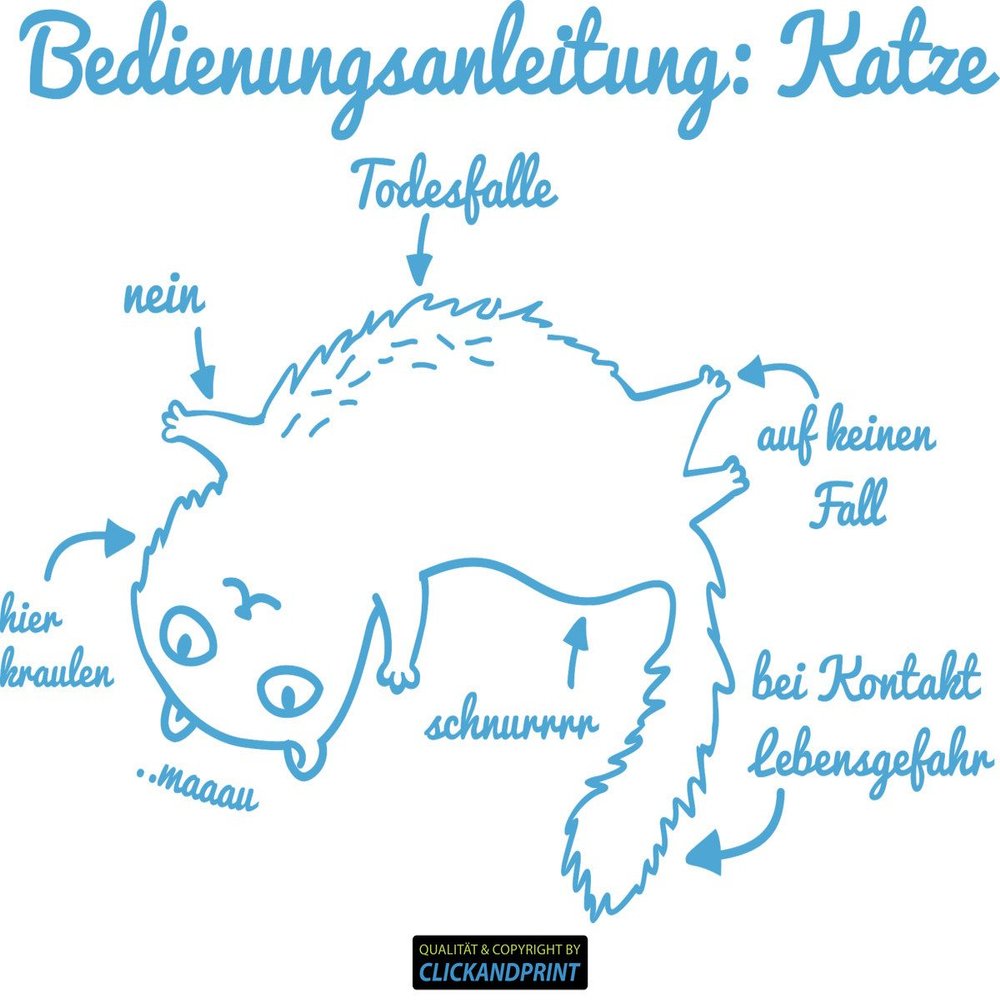 CLICKANDPRINT “Instructions: Cat” Wall Decal, 70 x 55.4 cm, Light Blue