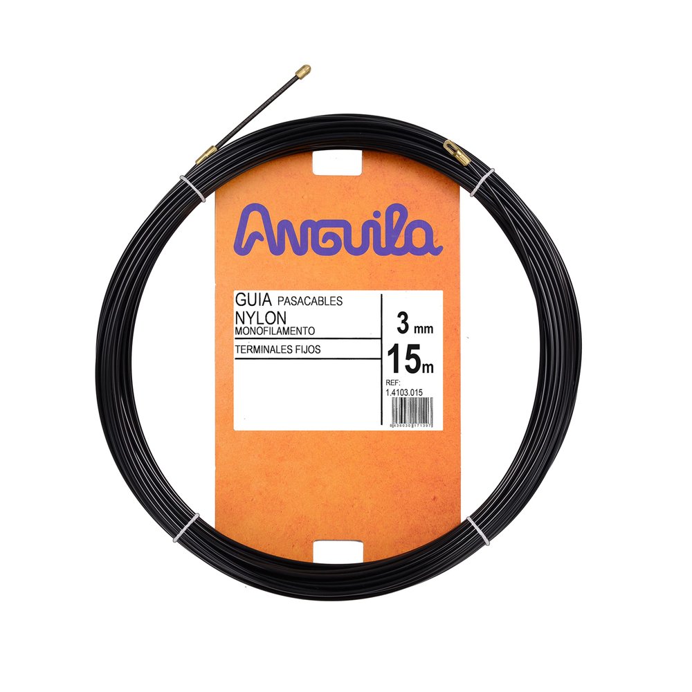 Aguila Nylon Fish Tape, Fixed Ends, Black, 3 mm x 15 m