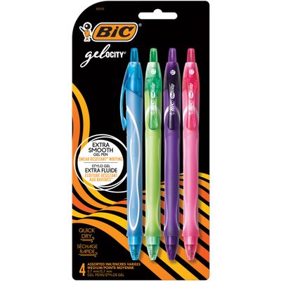 BIC Gel-ocity Quick Dry Retractable Fashion Gel Pen, Medium Point (0.7 mm), Assorted Colors, 4-Count