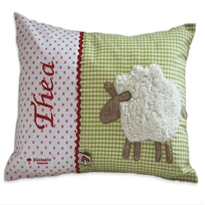 Lucky Mushroom Personalized Name Pillow, Embroidered Baby Pillow, Sheep, Green, 40 x 60 cm