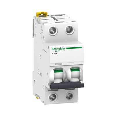 Schneider Electric A9F74216 Acti9 iC60N Circuit Breaker, 2P, 16A, C Curve, 50/60 Hz, White
