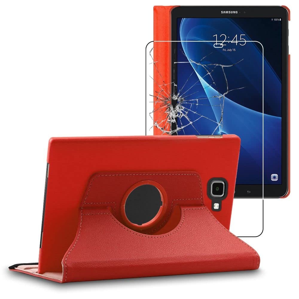 ebestStar Rotating PU Leather Case for Samsung Galaxy Tab A 10.1 T580/T585, Red, with Tempered Glass