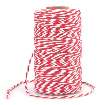 G2PLUS Red and White Cotton Cord, 2 mm x 100 m, Gift-Wrapping and Christmas Craft Twine