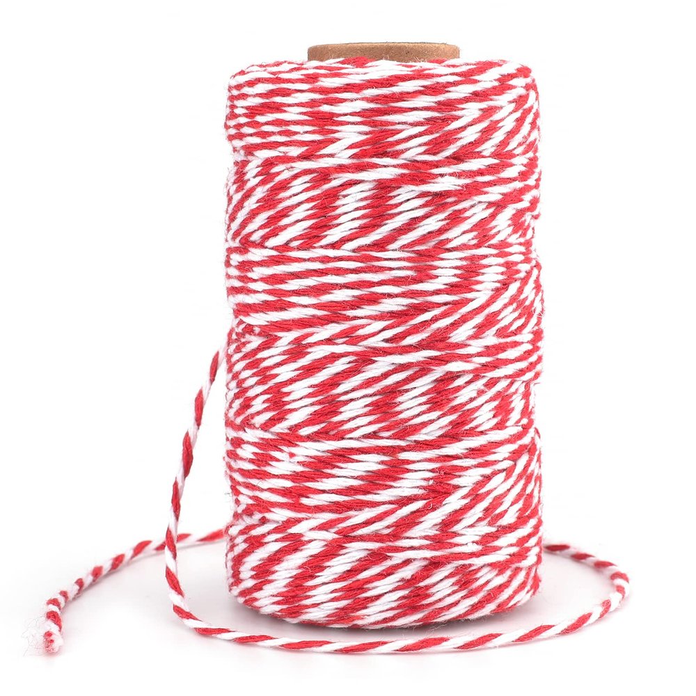 G2PLUS Red and White Cotton Cord, 2 mm x 100 m, Gift-Wrapping and Christmas Craft Twine