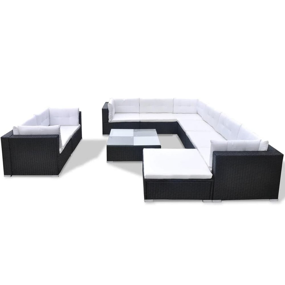 vidaXL 10-Piece Patio Lounge Set with Cushions, Black Poly Rattan