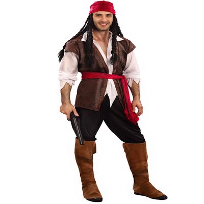 KULTFAKTOR GmbH Sultry Pirate Buccaneer Costume, Plus Size, Brown/White/Red, L