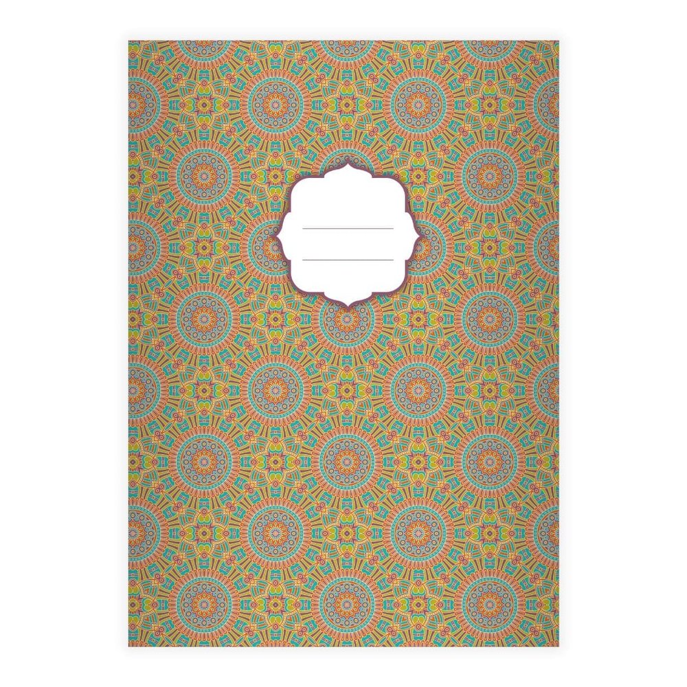 Kartenkaufrausch 16-Sheet DIN A5 Primary School Notebook, Boho Ethnic Circle Pattern, Colorful Contrast Ruling 1
