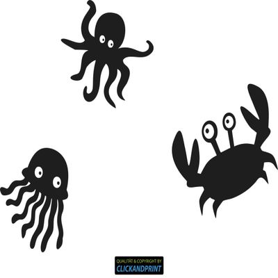 CLICKANDPRINT Jellyfish, Octopus & Crab Sticker, 140 × 90.4 cm, Black Metallic