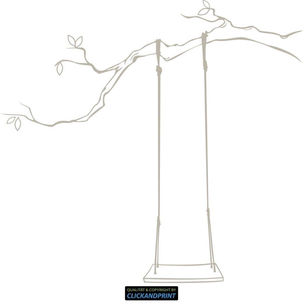 CLICKANDPRINT Swing on a Branch Wall Decal, 100 x 93.2 cm, Sand Gray