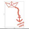 CLICKANDPRINT Paper Boat with Anchor Wall Decal, 140 x 101.1 cm, Orange-Red view 3