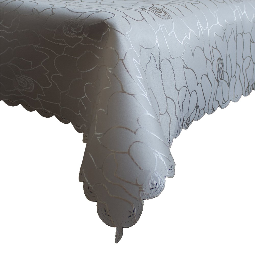 Anka Textil Damask Tablecloth 160 x 360 cm Jacquard Oval Silver (Beige)