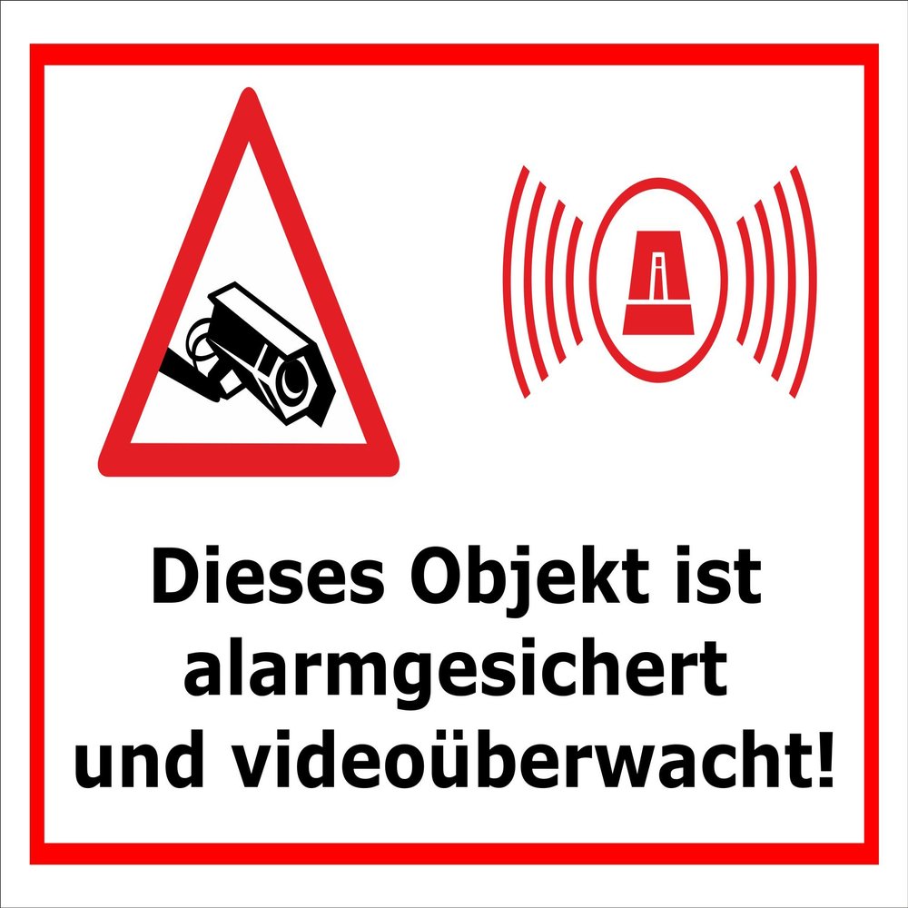 Melis-Folienwerkstatt Sign: Alarm-Protected and Video-Monitored Property, 30 × 20 cm