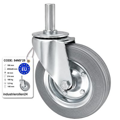 ZAB-S Wheel (Code: 54NS*25), Solid Rubber Tire, 160–180 mm, with Bolt, Without Brake