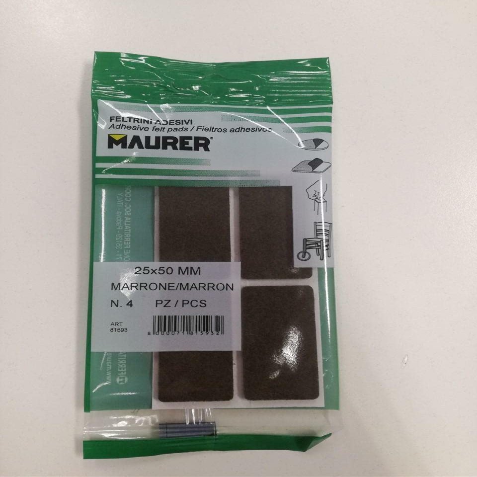 Set of 50 Brown Felt Adhesive Pads, 25 x 50 mm, 4 Hardware Bumpers