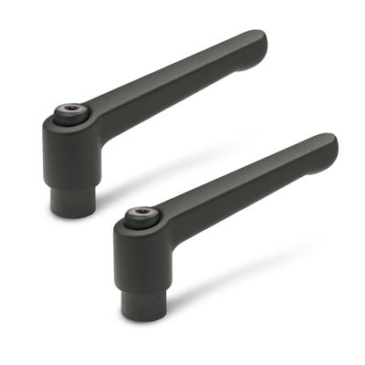 Ganter Standard Elements | Adjustable Clamping Levers with Threaded Bushing - GN 300-45-M6-SW | Burnished Steel Bushing | Black, Plastic-Coated Zinc Die-Cast Handle | 2 Pieces