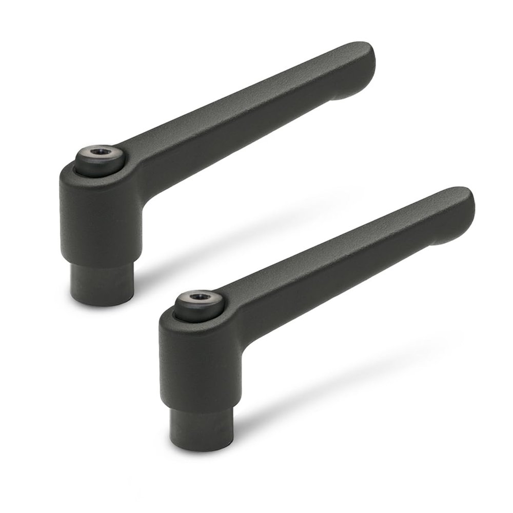 Ganter Standard Elements | Adjustable Clamping Levers with Threaded Bushing - GN 300-45-M6-SW | Burnished Steel Bushing | Black, Plastic-Coated Zinc Die-Cast Handle | 2 Pieces
