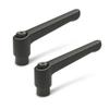 Ganter Standard Elements | Adjustable Clamping Levers with Threaded Bushing - GN 300-45-M6-SW | Burnished Steel Bushing | Black, Plastic-Coated Zinc Die-Cast Handle | 2 Pieces view 1
