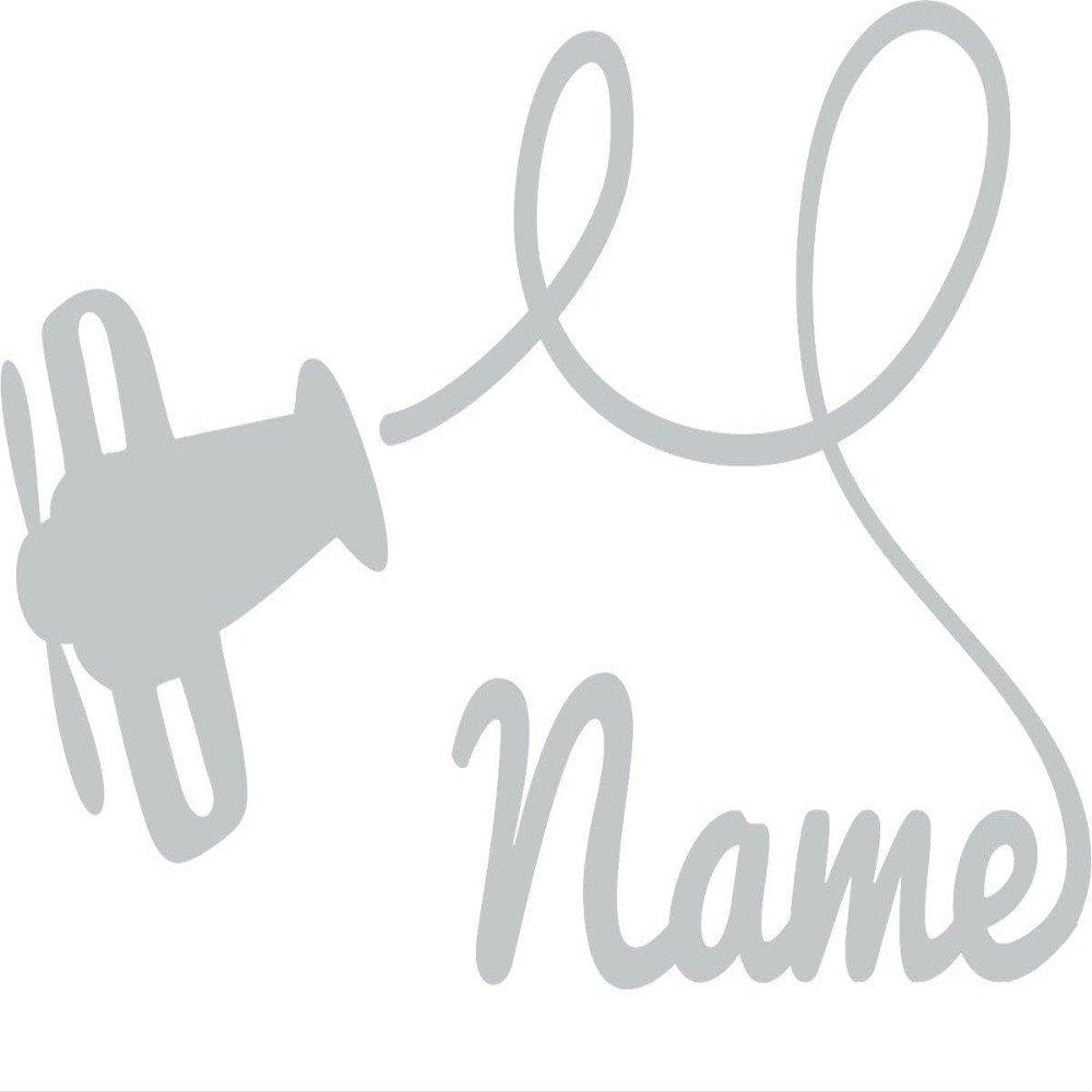 CLICKANDPRINT Airplane with Name Wall Decal, 30 x 19.1 cm, Light Gray