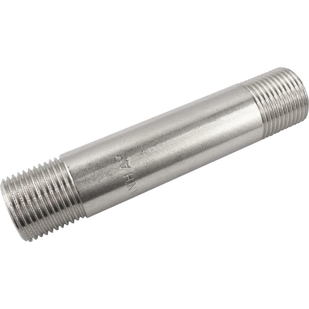 Threaded Extension Double Nipple, Pipe Nipple Similar to EN 10241 / DIN 2982, Brass/Nickel-Plated Stainless Steel (SS - R 2" - 130 mm)