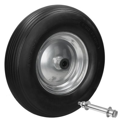 ECD Germany Puncture-Proof PU Solid Rubber Wheel with Axle for Wheelbarrows, 4.80/4.00-8, 390 mm, Black, 200 kg