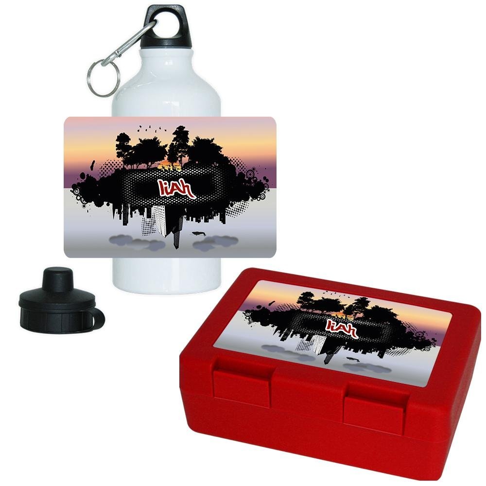 Eurofoto Lunch Box and Water Bottle Set with Name Liah and Modern City/Nature Design