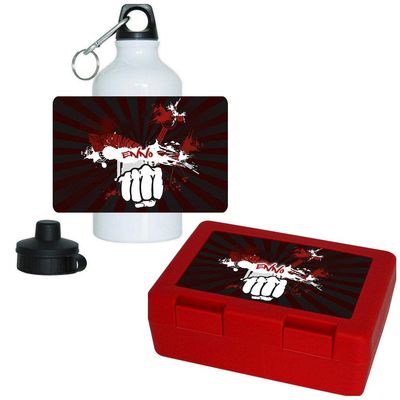 Eurofoto Lunch Box and Water Bottle Set with Name Enno, Dark Red Rays and Fist Design
