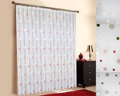 Sun World Custom-Made White Scherli Voile Sheer Curtain with Circle Effect, Gathering Tape, Made to Measure, Height 90–295 cm, Width 1–12 m (Red, 240 x 150 cm H x W)