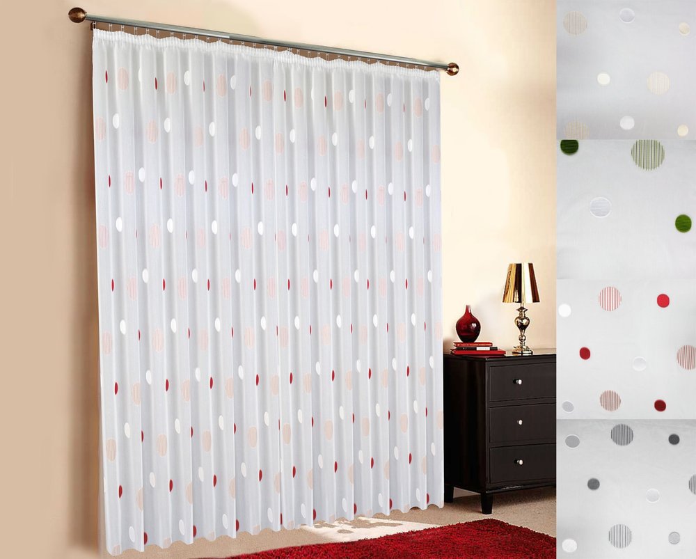 Sun World Custom-Made White Scherli Voile Sheer Curtain with Circle Effect, Gathering Tape, Made to Measure, Height 90–295 cm, Width 1–12 m (Red, 240 x 150 cm H x W)