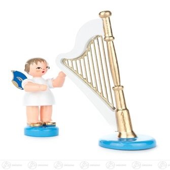 Rudolph's Schatzkiste Standing Angel with Harp, Blue Wings, Approx. 9.5 cm