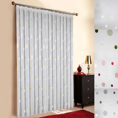 Sun World Custom-Made White Scherli Voile Sheer Curtain with Circle Effect, Gather Tape, Green, 165 x 300 cm (H x W)
