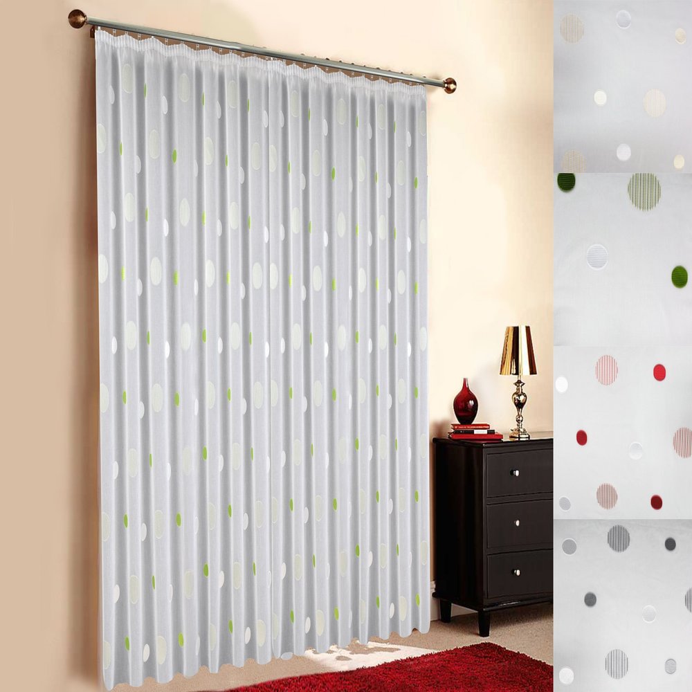 Sun World Custom-Made White Scherli Voile Sheer Curtain with Circle Effect, Gather Tape, Green, 165 x 300 cm (H x W)