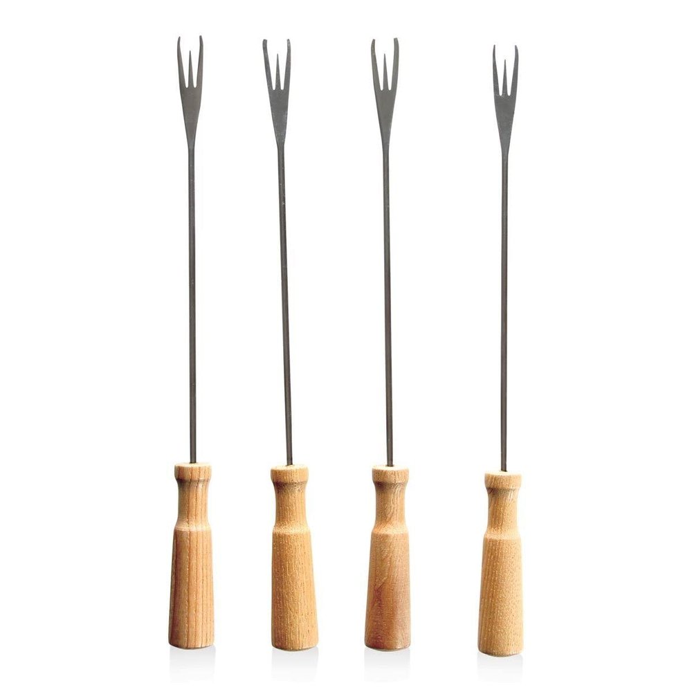 Boska Oslo Fondue Forks for Cheese or Chocolate Fondue, Stainless Steel and Wood, Brown/Silver, 270 mm