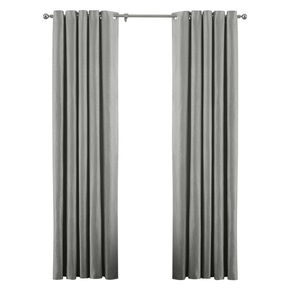 Paoletti Riva Atlantic Eyelet Curtains (Pair) - Grey - Woven Twill Fabric - Ready-Made - 100% Polyester - 229 cm W x 137 cm D (90 x 54 in) - Designed in Britain
