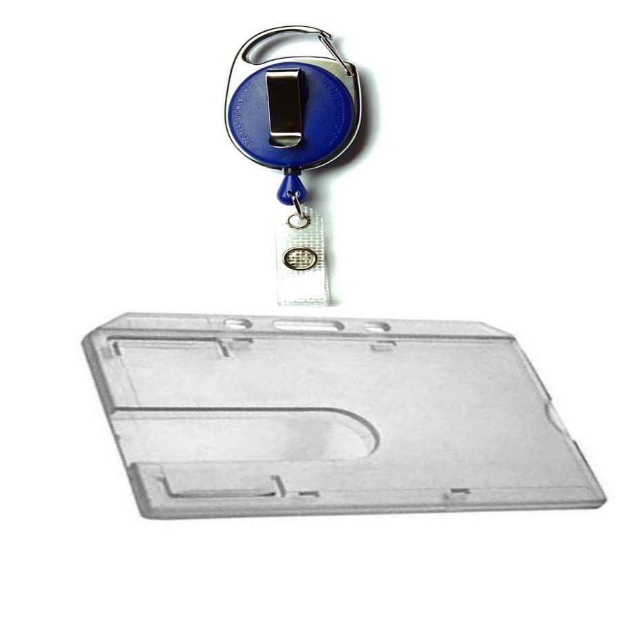 1x ID Badge Set with Belt-Clip Reel and Polycarbonate Card Holder