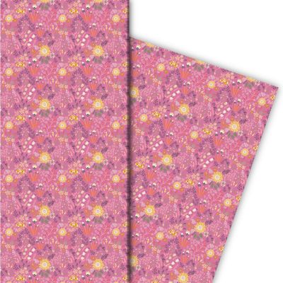 Classic Floral Gift Wrapping Paper Set, 4 Sheets, Pink, 32 x 48 cm