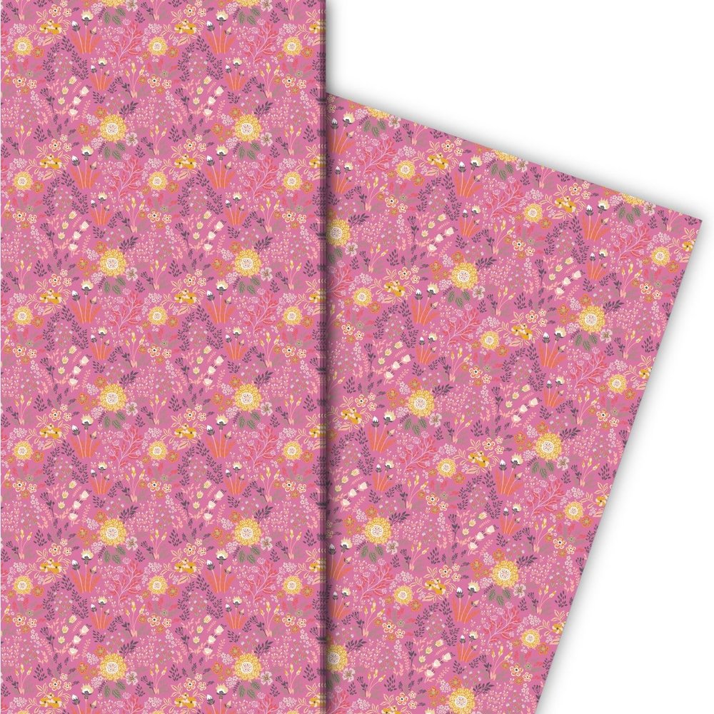 Classic Floral Gift Wrapping Paper Set, 4 Sheets, Pink, 32 x 48 cm