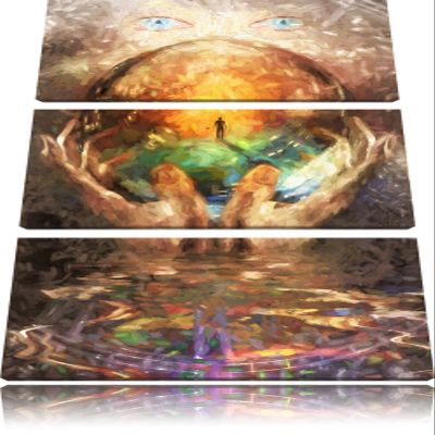 Pixxprint Glass Sphere with Background, 3-Piece Canvas Print, Total Size 120 x 80 cm, Ready-Stretched, Not a Poster