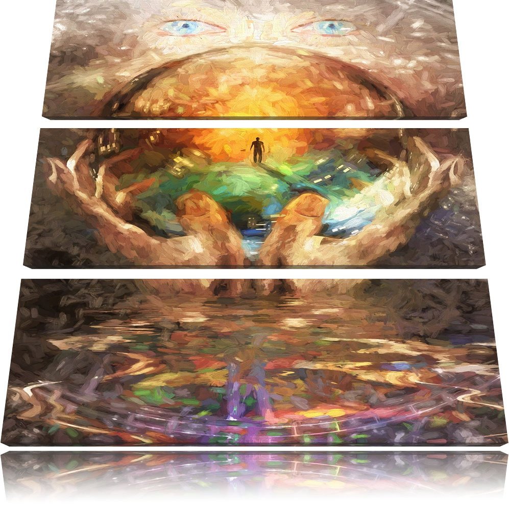 Pixxprint Glass Sphere with Background, 3-Piece Canvas Print, Total Size 120 x 80 cm, Ready-Stretched, Not a Poster