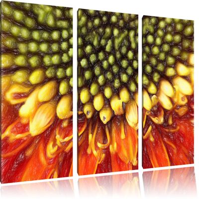Pixxprint Close-Up of a Gerbera, 3-Piece Canvas Wall Art, Overall Size 120 x 80 cm, Ready-Stretched, Not a Poster