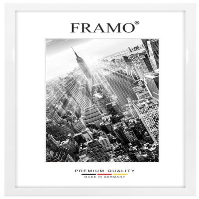 FRAMO Wooden Picture Frame 98 x 112 cm, Custom Size – High-Gloss White | Includes Anti-Glare Acrylic Glazing