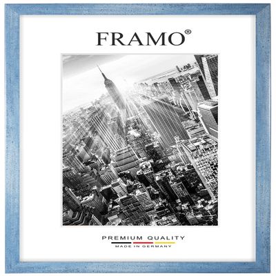 FRAMO Wooden Picture Frame 88 x 121 cm, Custom-Made – Wiped Light Blue | Size Options | Anti-Reflective Acrylic Glazing