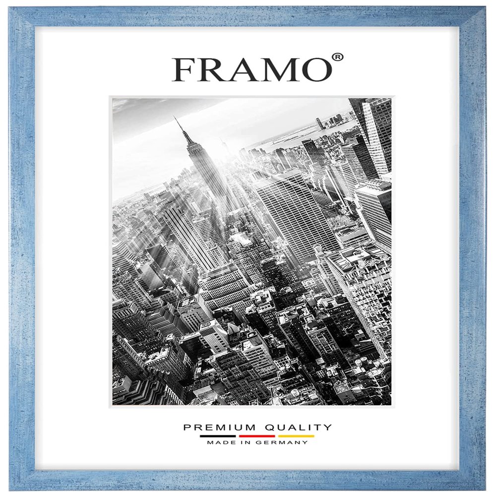 FRAMO Wooden Picture Frame 88 x 121 cm, Custom-Made – Wiped Light Blue | Size Options | Anti-Reflective Acrylic Glazing