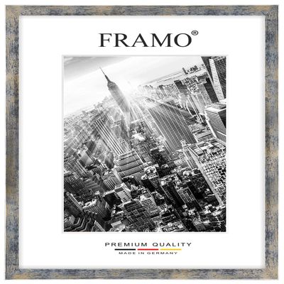 FRAMO Custom-Size Wood Picture Frame 71 x 57 cm, Blue Silver Gold, Selectable Size, Anti-Glare Acrylic Glass