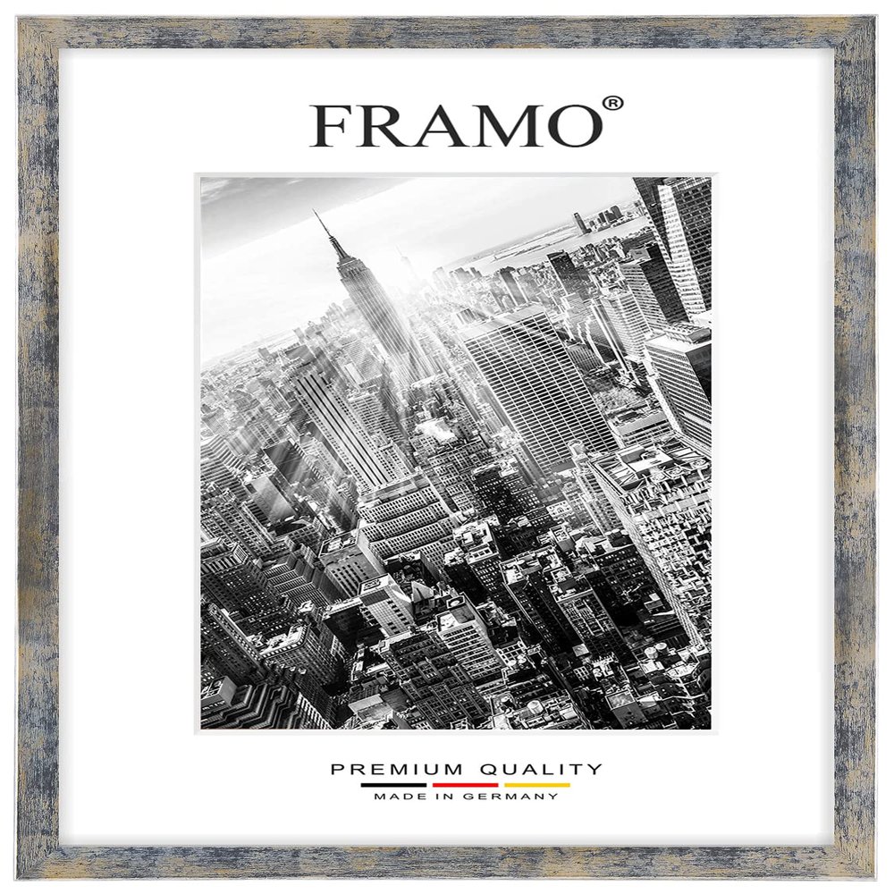 FRAMO Wooden Picture Frame 72 x 53 cm, Made to Measure – Blue/Silver/Gold | Color Selectable | Anti-Glare Acrylic Glass | Frame for Puzzles, Photos & Posters