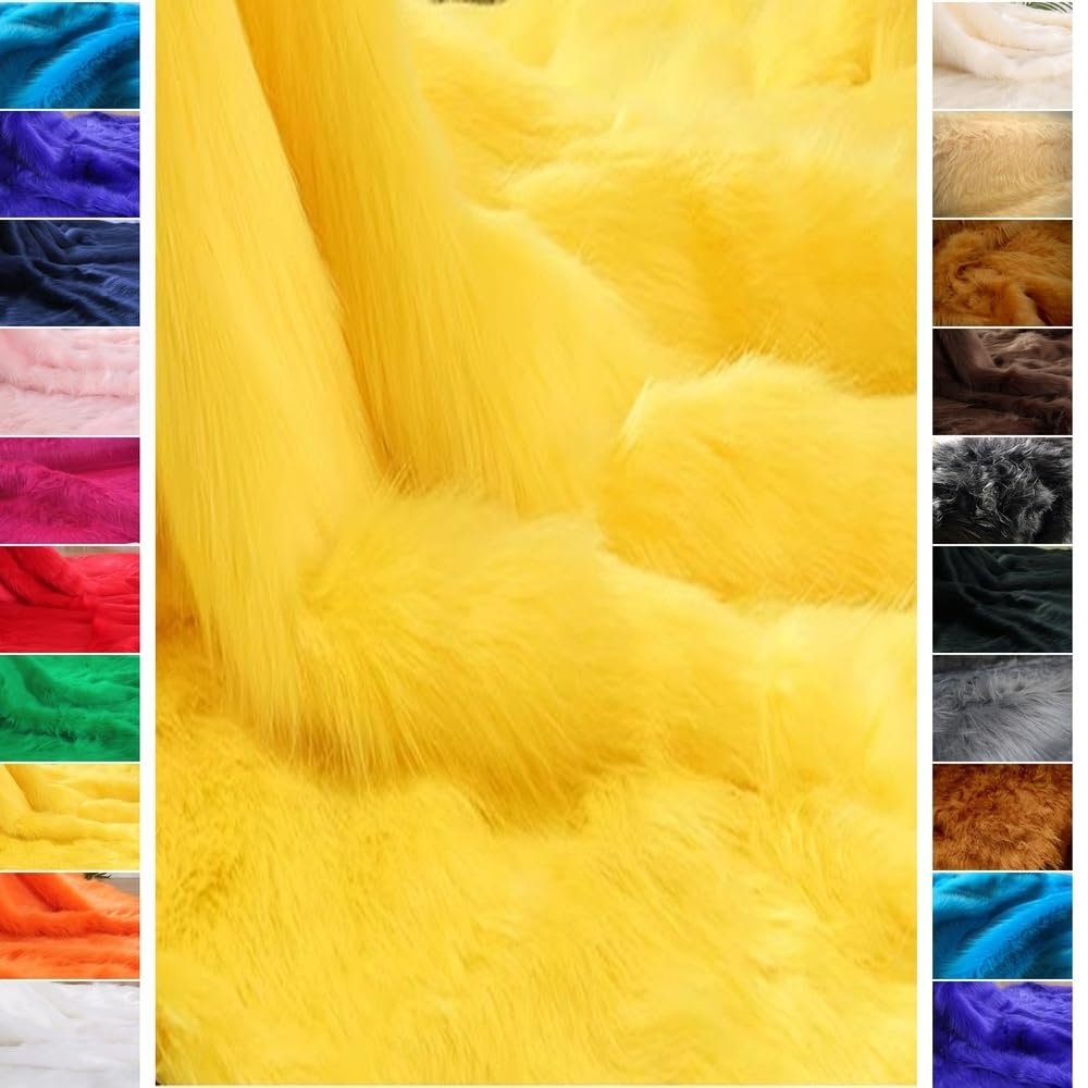StoffBook Golden Yellow Long-Pile Faux Fur Fabric, Soft, B704