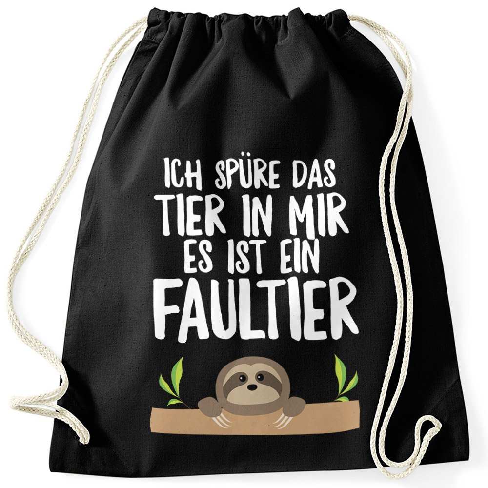 MoonWorks Sloth Drawstring Gym Bag “I Feel the Animal in Me” Black, One Size