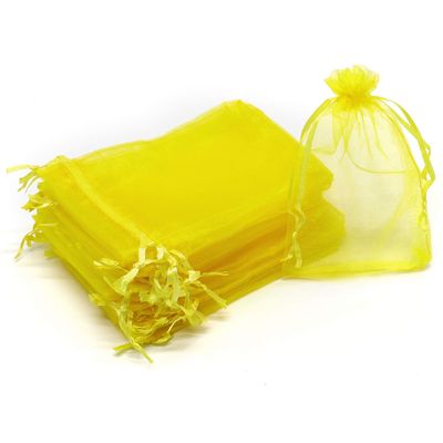 Bezall 100 Yellow Organza Bags, 8.9 x 11.4 cm, Sheer Drawstring Wedding, Jewelry, Candy, Party, Festival, and Gift Bags