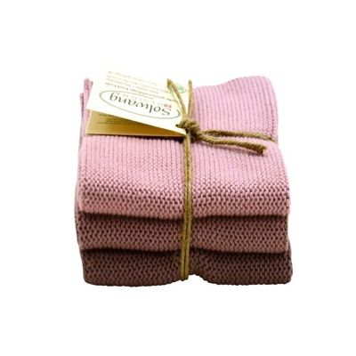 Solwang Cleaning Cloths, Dusty Pink Combination, 3-Piece Set, Knitted Cotton, Stainless Steel