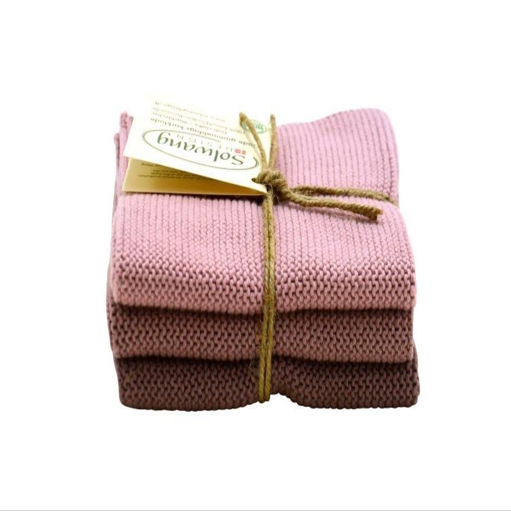 Solwang Cleaning Cloths, Dusty Pink Combination, 3-Piece Set, Knitted Cotton, Stainless Steel