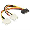 2-Pack Delock SATA Power Cable, 15-Pin to 2x 4-Pin Molex Female, 20 cm view 2